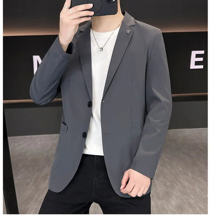Men's Summer Thin Casual Blazer Solid Color Sun Protection Single Suit Jacket Lightweight Breathable Outerwear