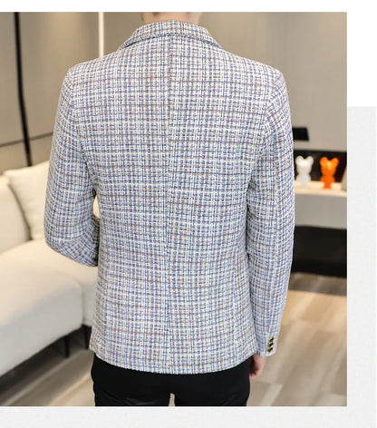 Korean Fashion Woven Suit Jacket for Men Autumn Slim Fit Casual Men Blazers Street Wear Social Business Dress Coats Men Clothing
