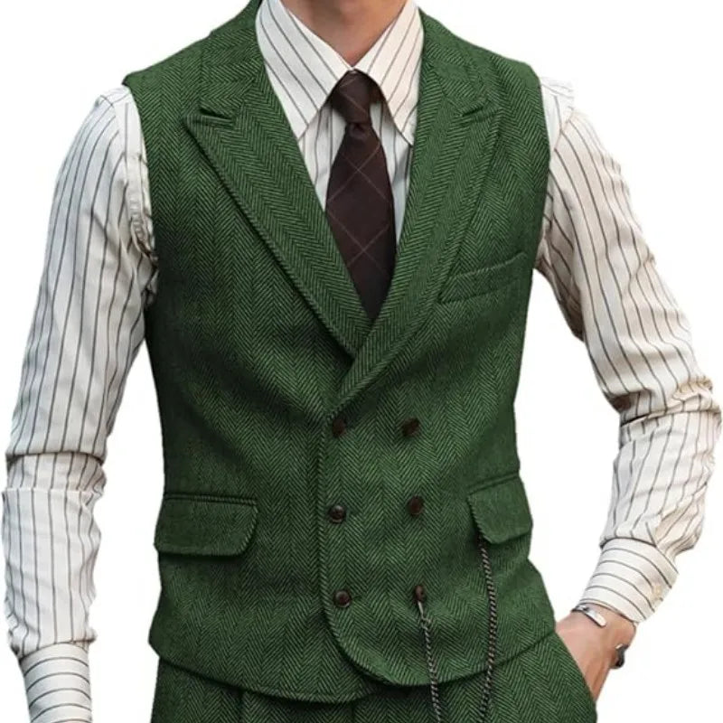 Men's Double Breasted Dress Vest Smart Casual Waistcoat for Business and Formal Occasions