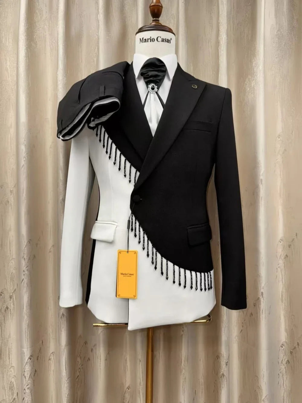Opulent Tassel Color-blocked Suit sET 2 Pieces Jacket Pants Wedding Groom Sets Formal Men's Slim Fit Tuxedo Birthday Party Wear