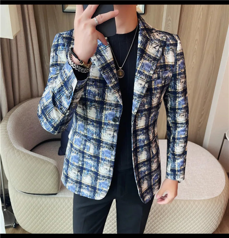 Autumn Winter Casual Suit Jackets Men's Korean Trendy Slim Handsome Wedding Business Blazer Streetwear Social Daily Dress Coat