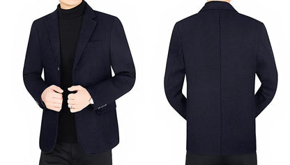 2025 Autumn Winter Man Blazer Turn Down Collar Long Sleeve Men Outerwear Simple Solid Color Business Casual Male Suit Coat
