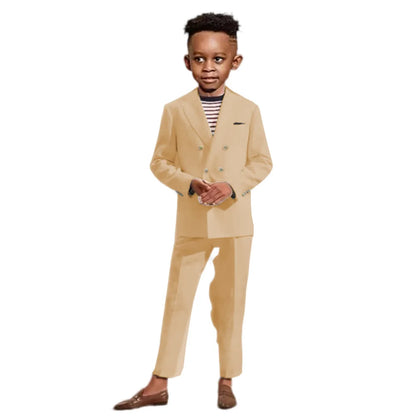 Double Breasted Kids Formal Suit Set 2 Pieces Jacket Pants Handsome Boys Solid Suits Wedding Guest Outfit Performance Tuxedo