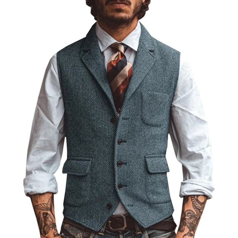 Men's Slim Fit Herringbone Vest for Wedding & Smart Casual Wear – Multiple Colors