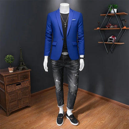 Men's Slim Fit Single-Breasted Blazer for Business Casual and Wedding Occasions