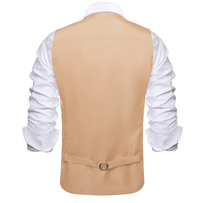 Men's Vest with Tie Jacquard V-Neck Waistcoat for Casual Business and Party Occasions – Champagne