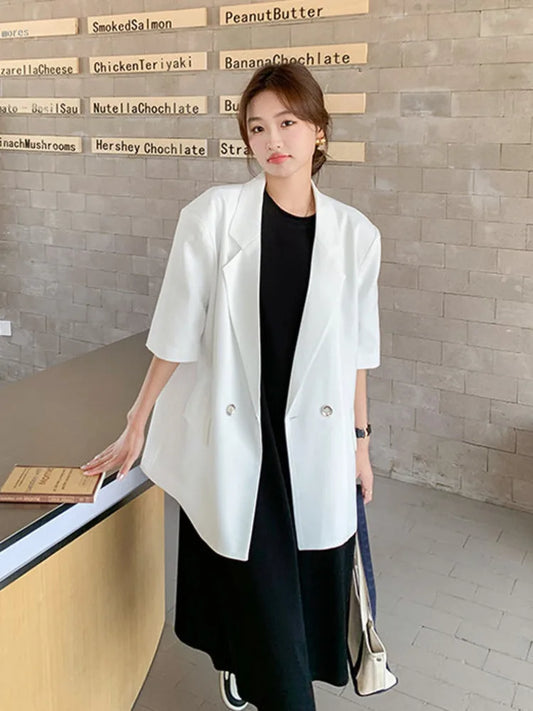 Summer New Women's Blazer Short Sleeves Back Bowknot Chain Niche Design Elegant High-end Sweet Ins Chic Tide Jacket HK14700