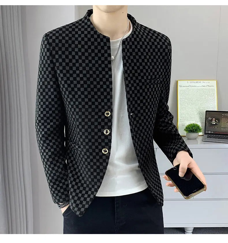 Blazer Fashionable Outdoor Travel Trend Gentleman Youthful Wedding Versatile Host Casual Korean Style Checkered Men's Blazer