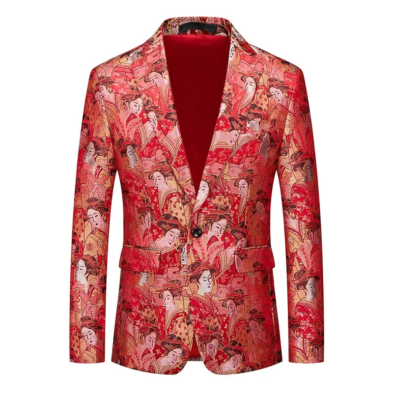 Men's Jacquard Blazer Slim Fit Single Breasted Smart Casual & Formal Wedding Jacket
