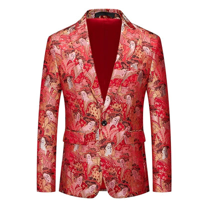 Men's Jacquard Blazer Slim Fit Single Breasted Smart Casual & Formal Wedding Jacket