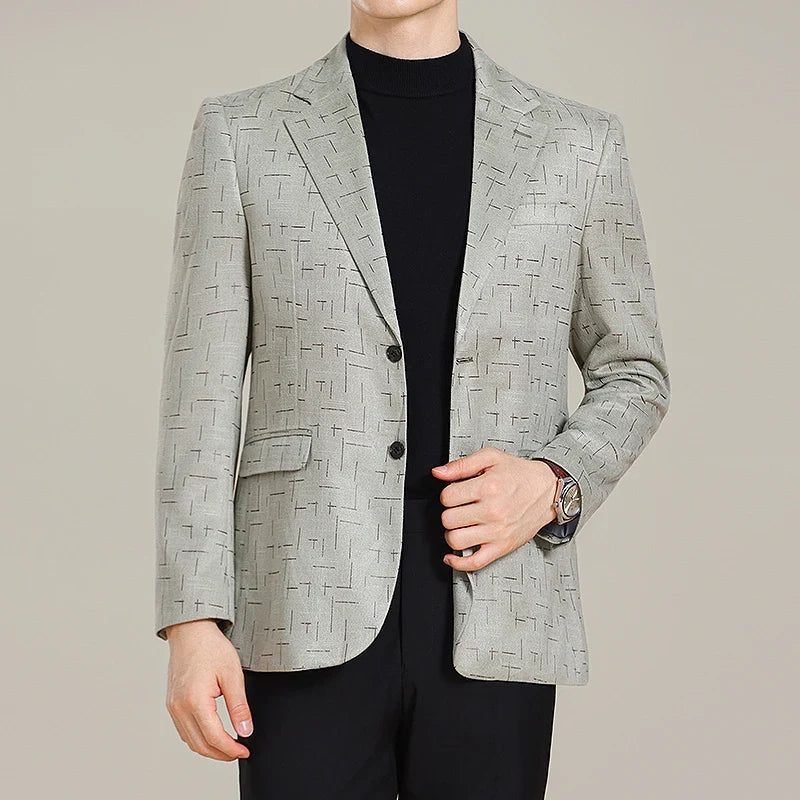 Autumn/Winter Korean Jacquard Casual Suit Jacket Men Slim Business Office Formal Suit Jackets Social Wedding Blazer Masculino