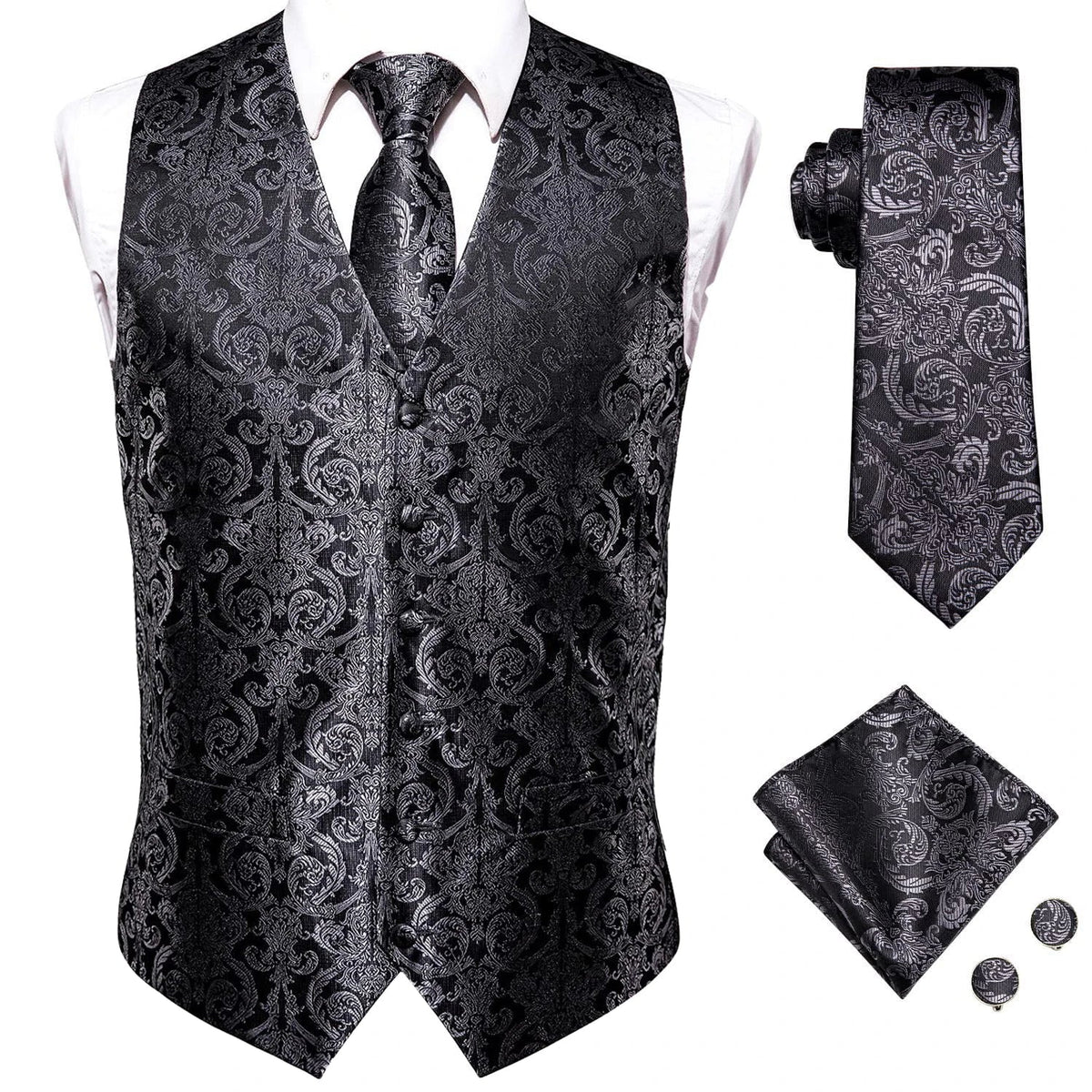 Men's Paisley Vest Suit Set – Navy Blue Formal Waistcoat for Wedding & Smart Casual