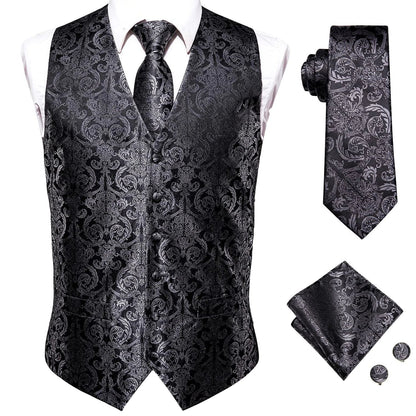 Men's Paisley Vest Suit Set – Navy Blue Formal Waistcoat for Wedding & Smart Casual