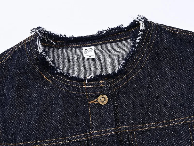 Women Denim Vest Coat Rough O Neck Vintage Short Sleeveless Jacket Female Cowboy Waistcoat Casual Tops Chaleco Mujer Outerwear