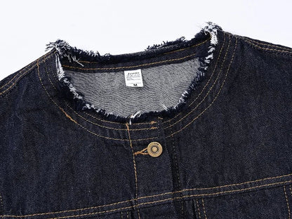 Women Denim Vest Coat Rough O Neck Vintage Short Sleeveless Jacket Female Cowboy Waistcoat Casual Tops Chaleco Mujer Outerwear