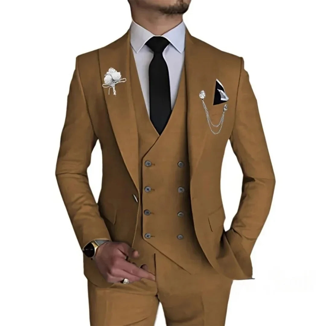 Men's 3 Piece Slim Fit Double Breasted Formal Suit for Wedding Prom Dinner Party - Classic Style