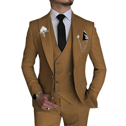 Men's 3 Piece Slim Fit Double Breasted Formal Suit for Wedding Prom Dinner Party - Classic Style