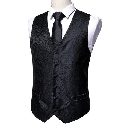 Men's Jacquard Floral V-Neck Suit Vest & Matching Tie Set, Formal Fit Waistcoat for Wedding, Prom, Business Party