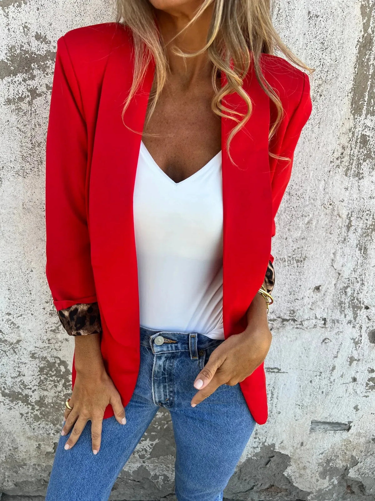 Fashionable Patchwork Color Leopard Print Lapel Small Suit Jacket Polyester Material Slim Fit Style Pure Offline Sales
