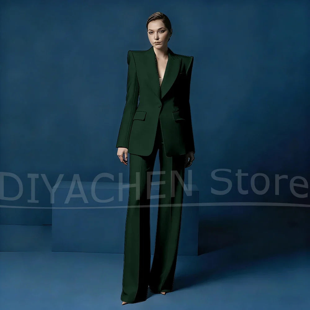 Women's Blazer and Wide-Leg Pants Suit Set Slim Fit One Button Jacket with Peak Lapel Elegant Formal Outfits for Office Party