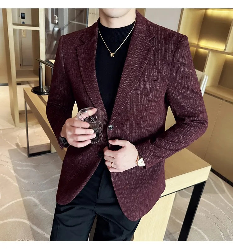 New Fashion Meteor Striped Suit Jacket High Quality Men's Slim Fit Business Formal Social Prom Party Casual Tuxedos 5XL-M