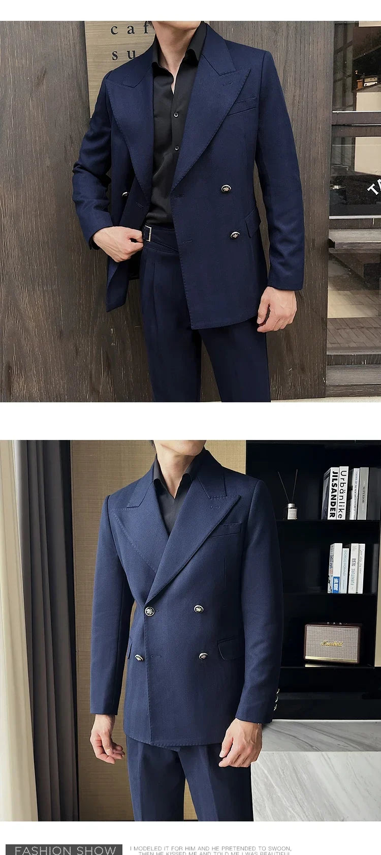(Jackets+Pant)Fashion Double Breasted Design Men Suit Italian Style Luxury Elegant Business Social Wedding Dress Thick Suit 2Pcs