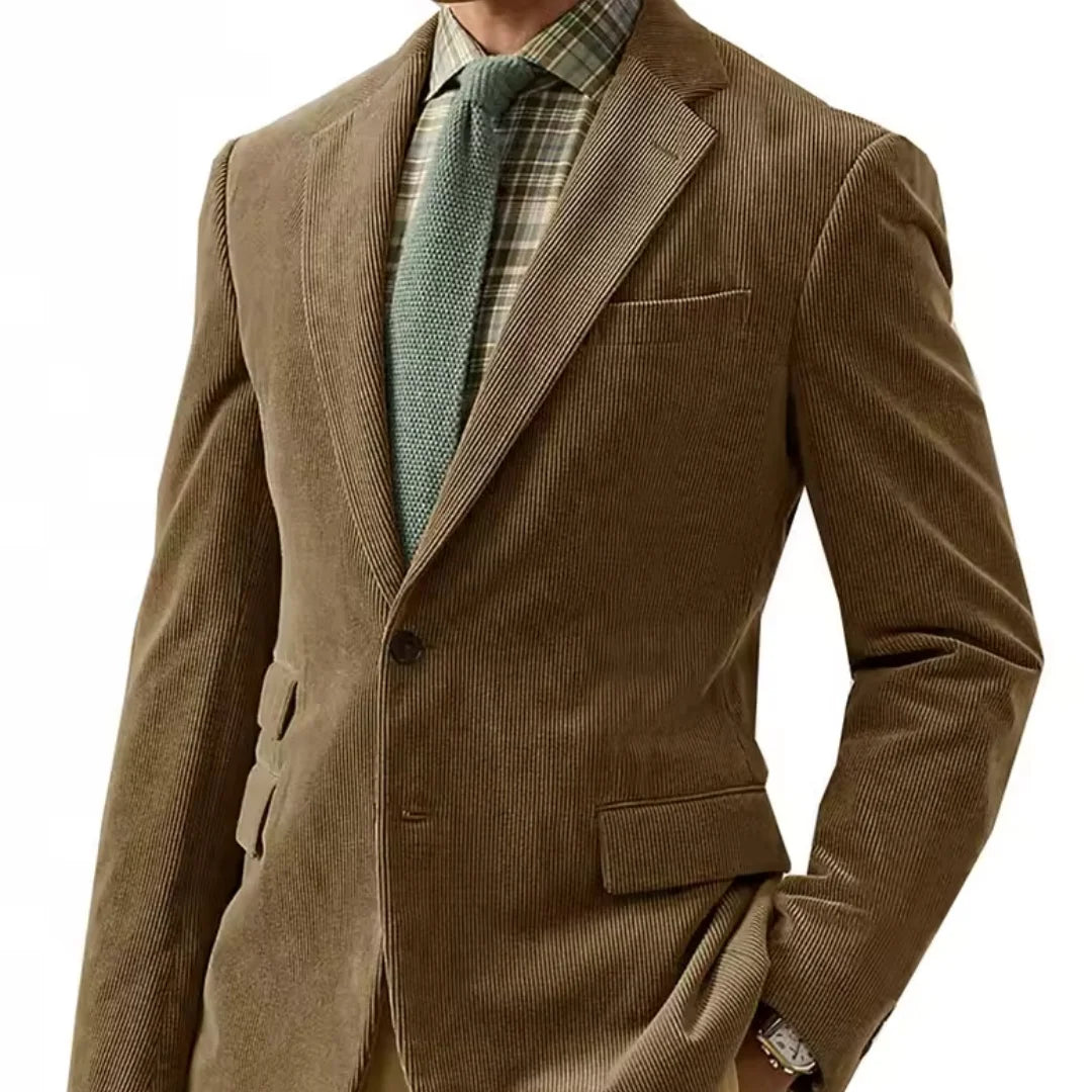 Men's Casual Corduroy Blazer Notch Lapel Single Breasted Slim Fit Dinner Jacket Elegant Suit Coats for Wedding Business