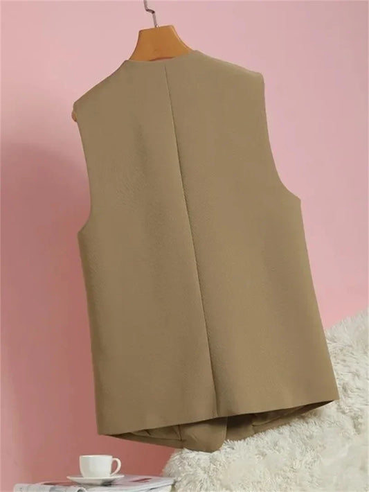 Fashion Suit Vest New Women Waistcoat Spring Autumn Casual Vests Coats Sleeveless Jacket Female Tops Chaleco Mujer High-Quality