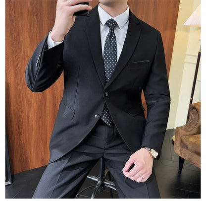 Men's 2-Piece Suit Blazer and Pants Solid Color Smart Casual Business Wedding