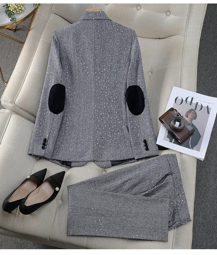 High Quality Fabric Women Business Suits With Pants and Blazer Coat Professional Autumn Winter Office Ladies Pantsuits Blazers
