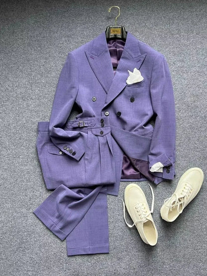 Men Gentleman Style Business Casual Blazers Suits Two Button Double Breasted Jacket Match Set Slim Fit Full Length Pant Outfits