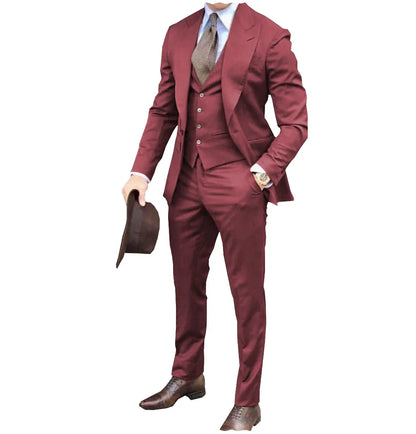 Men suits Groom Tuxedos Brown Prom Wedding Men Suit Slim Fit Cotton Blend Formal Suit For Men Slim Fit suits (Jacket+Pants+Vest)