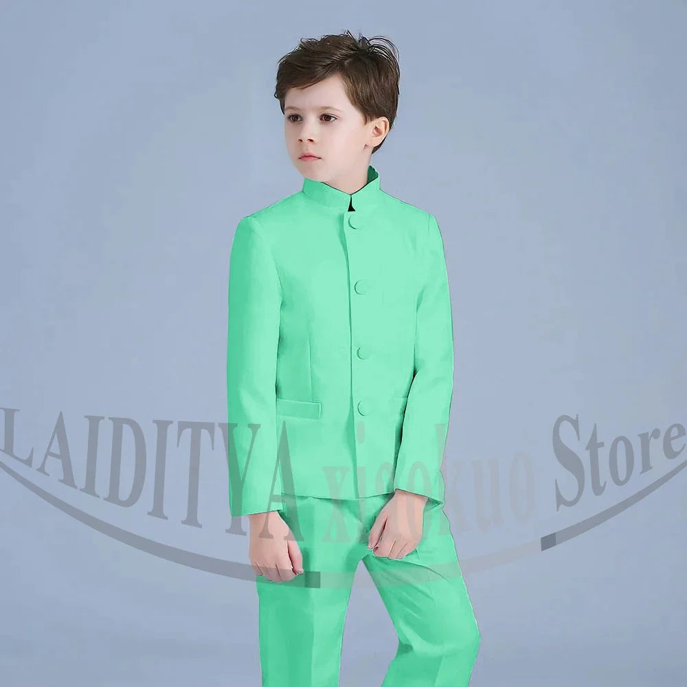 Boy Suits Fashion Stand Collar Single Breasted Outfits 2 Piece Formal Party Tuxedo Daily Casual Slim Children's Clothing