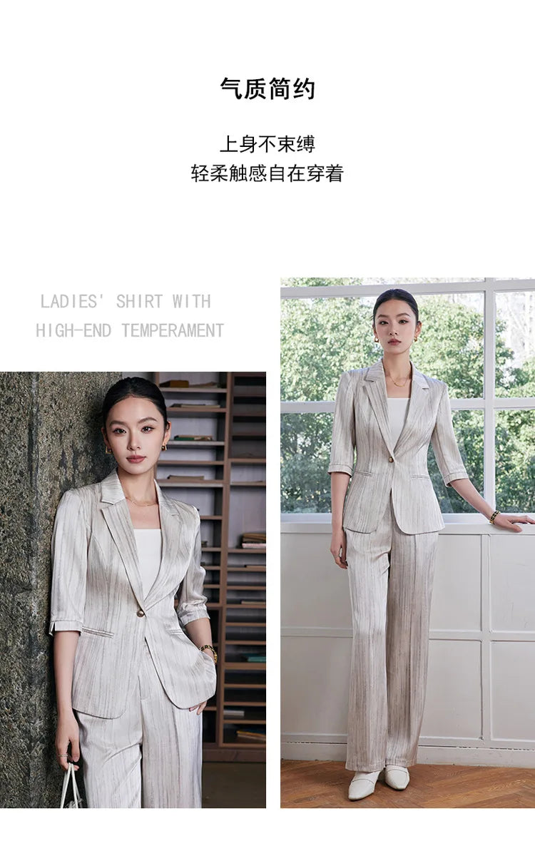 Elegant Women 2025 Spring Summer Professional Suit OL Business Interview Manager Commuting Work Wear Blazer And Pants Sets