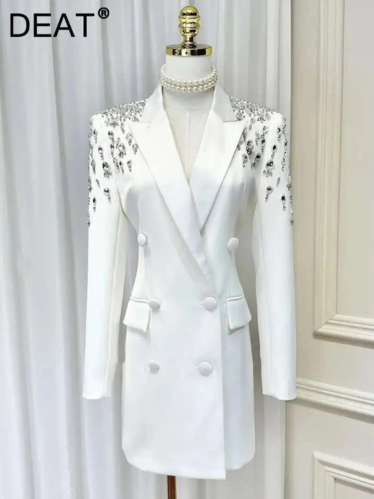 Women Beading Blazer Coat Double Breasted Full Sleeve Versatile High Street Style New Autumn 2026 Female Clothing 15KB5766