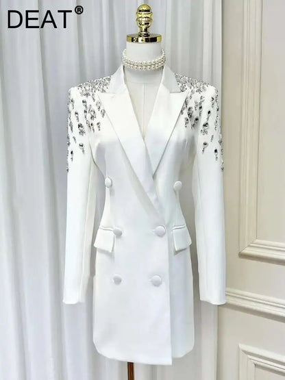 Women Beading Blazer Coat Double Breasted Full Sleeve Versatile High Street Style New Autumn 2026 Female Clothing 15KB5766