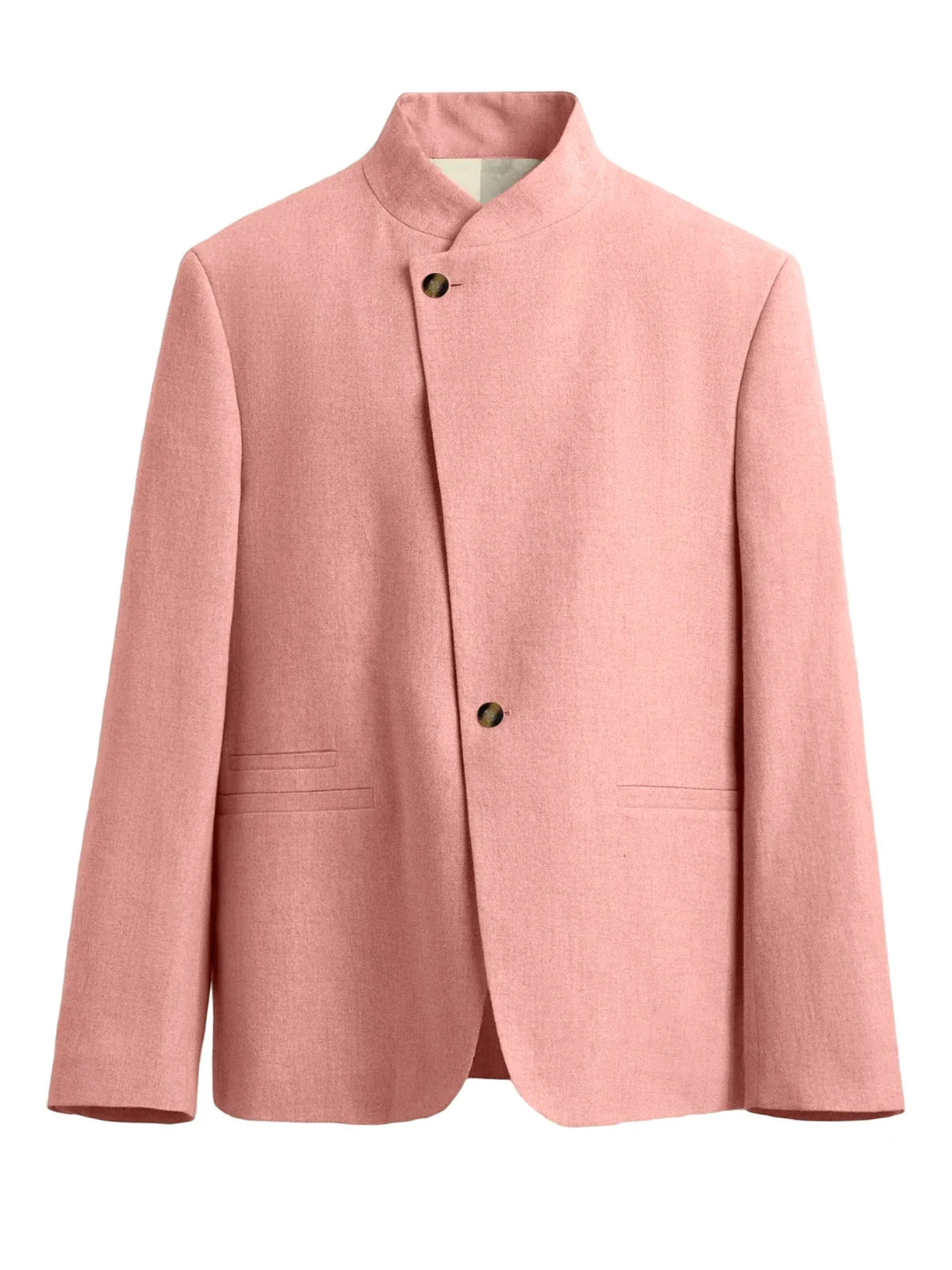  Mandarin Collar Men‘s Blazer Linen Blend Chinese Stand Collar Men Jacket Asymmetric Button Breathable Men Coat Wedding Party