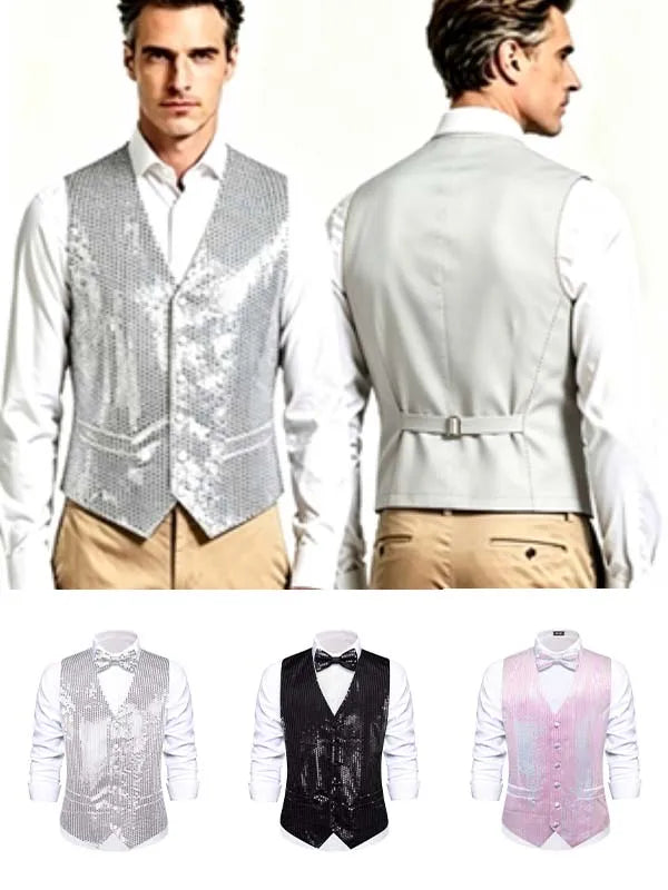 Men's Sequin Vest – Sleeveless Single Breasted Formal Waistcoat for Weddings & Events
