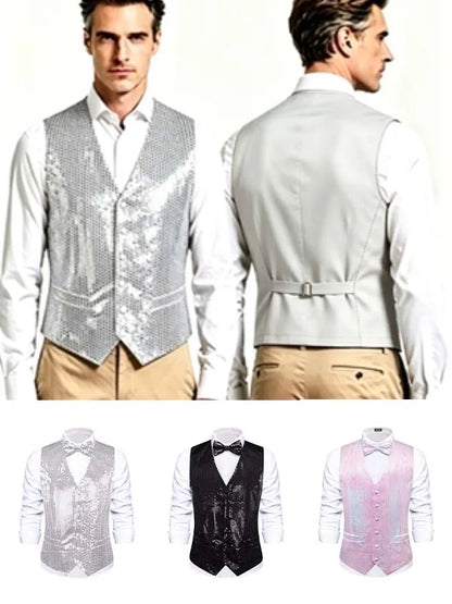 Men's Sequin Vest – Sleeveless Single Breasted Formal Waistcoat for Weddings & Events