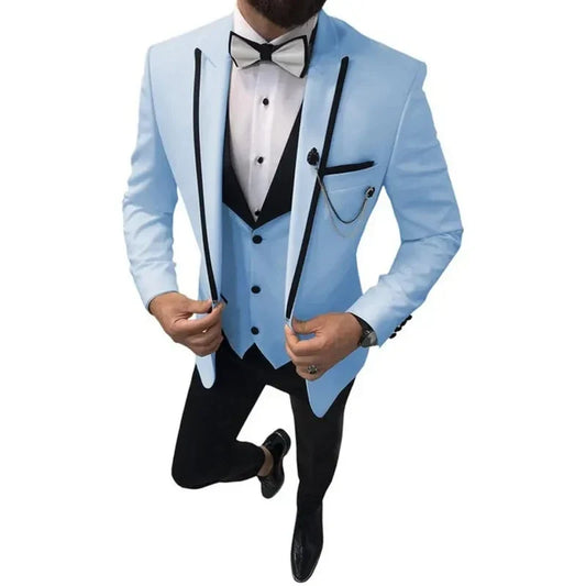 Men wedding Suits Slim Fit Casual Business Groomsmen Grey Green Ivory Lapel Tuxedos for Formal Wedding 3 pic (Blazer+Pants+Vest)
