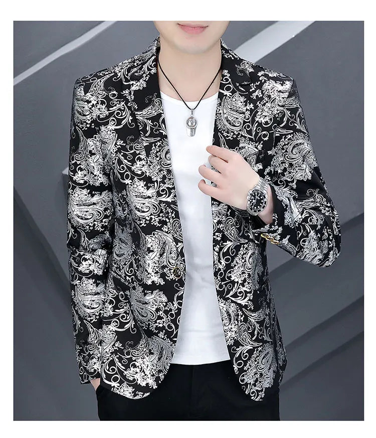 Blazer New Men's Fashion Business Gentleman Gentleman Hot Stamping Print Outdoor Performance Trend Wedding Banquet Casual Blazer