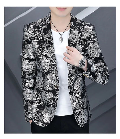 Blazer New Men's Fashion Business Gentleman Gentleman Hot Stamping Print Outdoor Performance Trend Wedding Banquet Casual Blazer