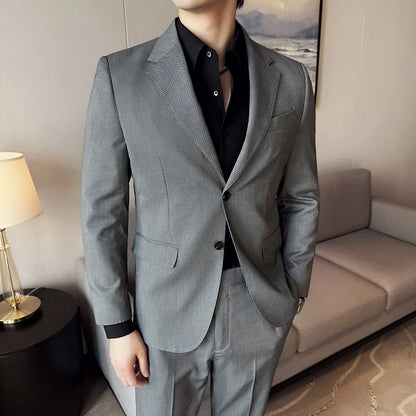 Men's bird's eye pattern high-end craftsmanship summer thin suit set, two-piece wedding banquet business casual suit