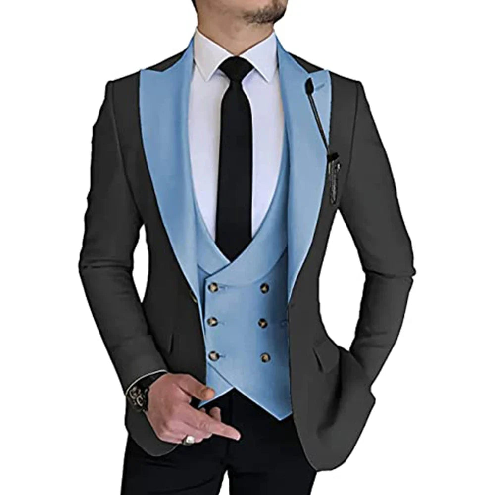 Groom suits Wear Party Wedding and Business Prom suits Slim Fit Peak Lapel Suit 3 Piece (Jacket +Vest+ Pants) Costume Homme