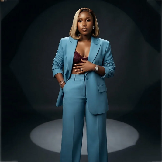 Chic Blue Two Pieces Women's Suit Set Peak Lapel Straight Fit Outfit Solid Color Classic Business Office Lady Formal Wear