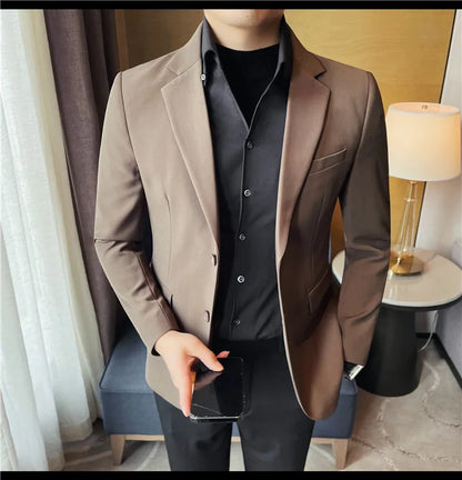 Removable Shirt Fake Two Suit Coats Men Spring Autumn Korean Slim Fit Business Casual Suit Coat Formal Social Party Prom Tuxedos