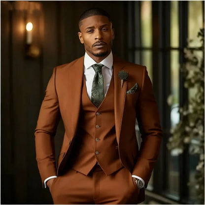 Luxury Solid 3-Piece Men's Tuxedo Suits Slim Fit Single Breasted Blazer Vest And Pants Set for Prom Wedding Business Men Clothes