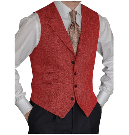 Men's Herringbone Vest – Slim Fit Tailored Collar Waistcoat for Men – Smart Casual & Wedding