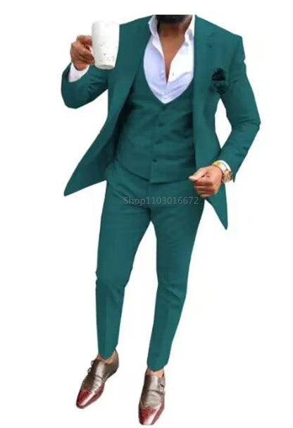 Elegant Solid Men Suits Smart Casual Single Breasted Slim Fit Blazer Vest Pants High Quality 3 Piece Costume Homme for Party