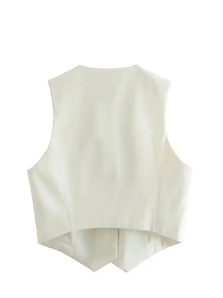 Fashion Women Vest Sleeveless Vests for Women Chic V-Neck Single-Breasted Ladies Elegant White Waistcoat Tops